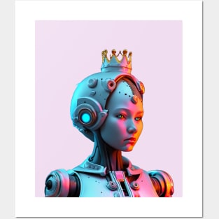 Android Space Princess with Silver Skin and Crown Posters and Art